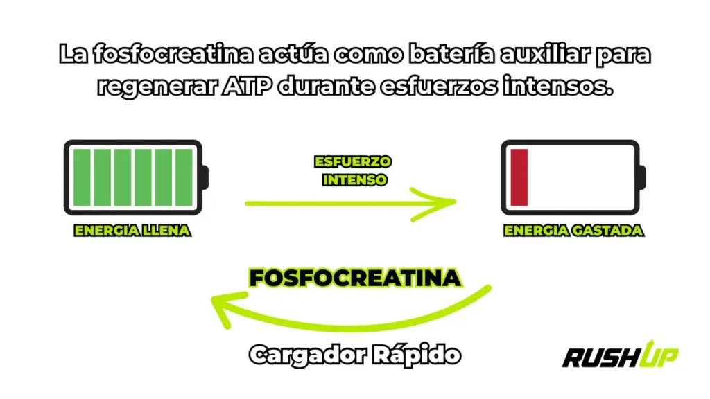 La verdad sobre la creatina: beneficios, mitos y cómo funciona realmente 1 Diagrama del sistema ATP-fosfocreatina explicando cómo la creatina regenera energía en el músculo